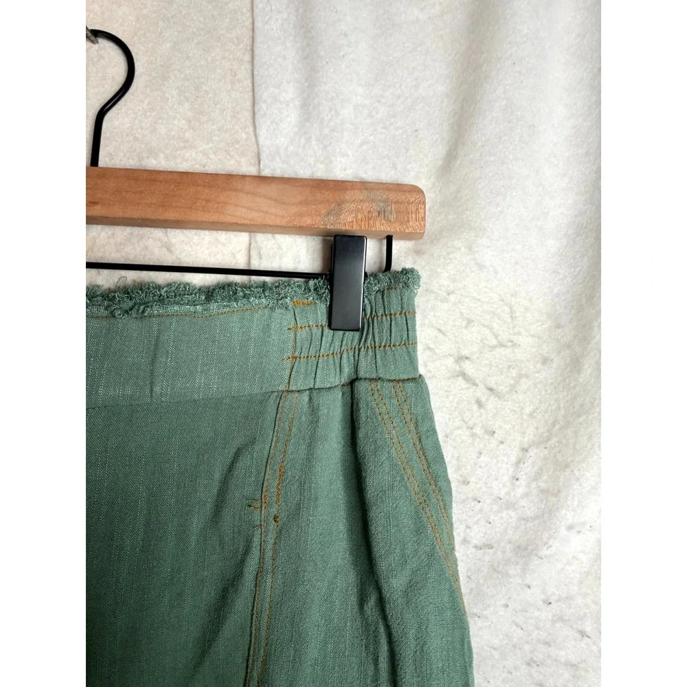 Umgee Linen Blend Cargo Pants Women Small Green Reg Fit Frayed Hem High Waisted